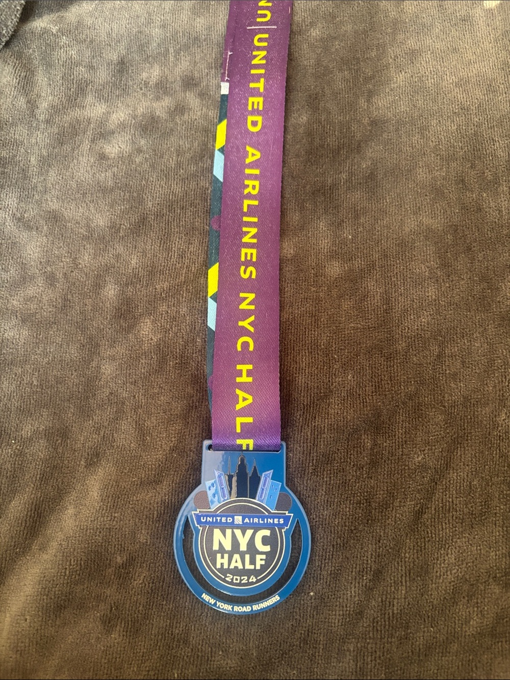 United Airlines NYC Half Marathon 2024 Finisher Medal - Blue & Purple